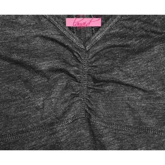 Athleta Fairfax Tee Charcoal Grey Heather V-Neck Ruched Cinched Anti-Bacterial - Picture 3 of 7